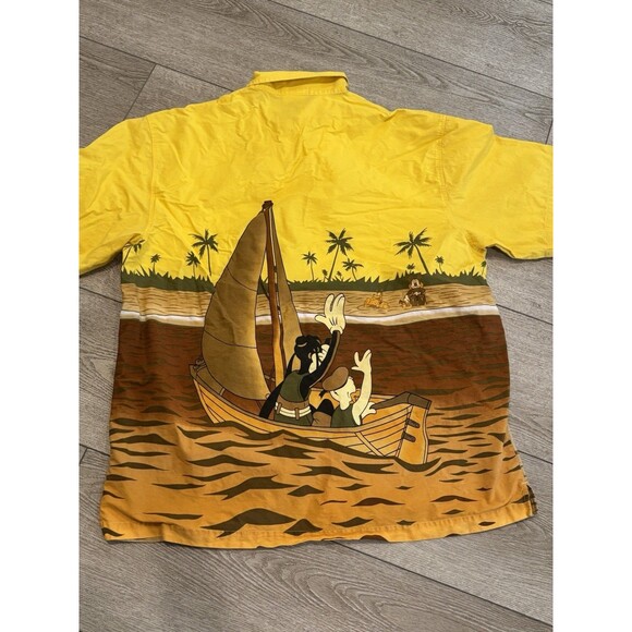 Disney Hawaiian Shirt Mens Large Mickey Goofy Beach Disney World Land Vintage - Picture 7 of 7